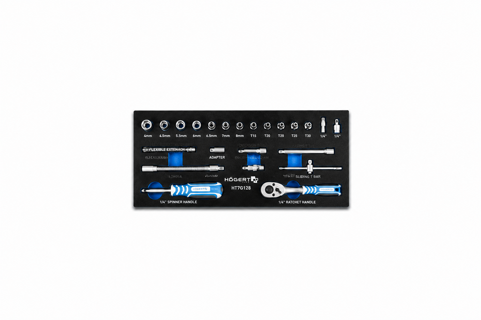 HOGERT HT7G126 1\4 Sockets set with ratchet handle, 34 pcs