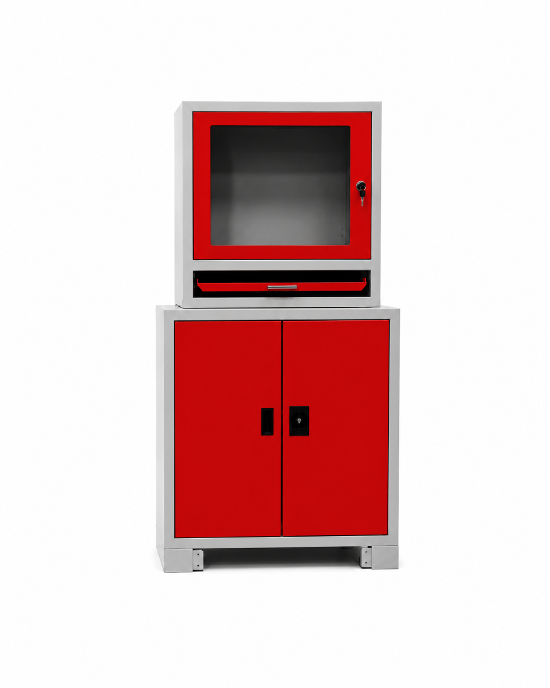 Metal Storage Cabinet with Glass Door & Drawer