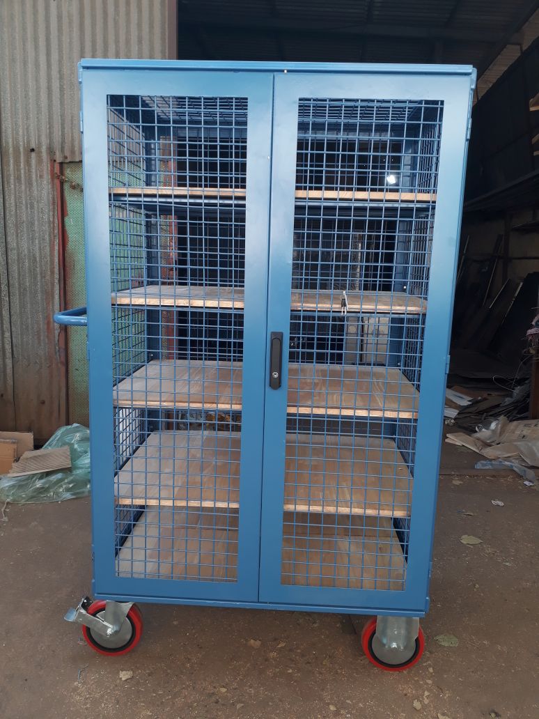 Mobile Industrial Wire Mesh Storage Cabinet with Shelves