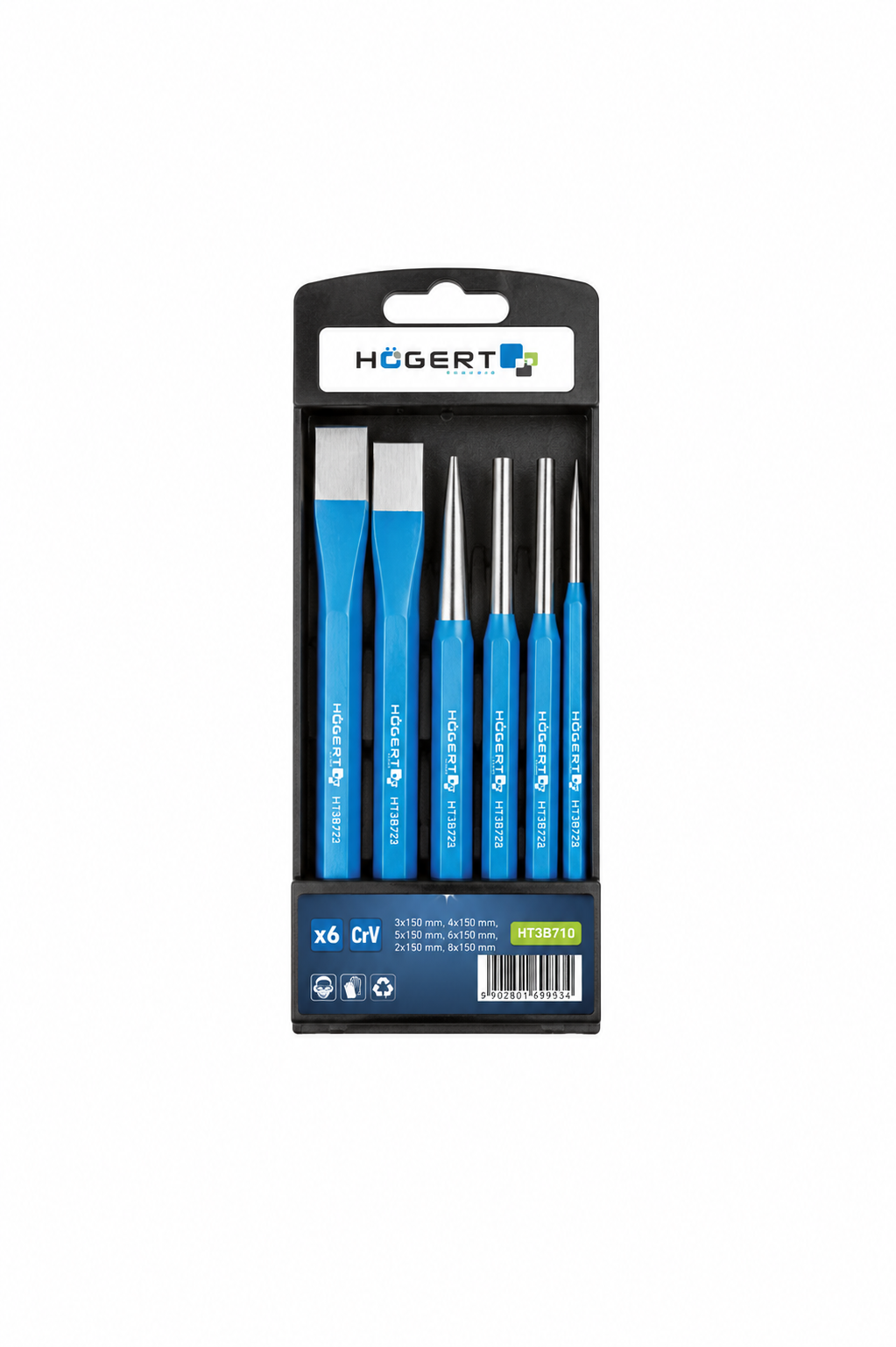 HOGERT HT3B710 Chisel and punch set, 6 pcs, CrV
