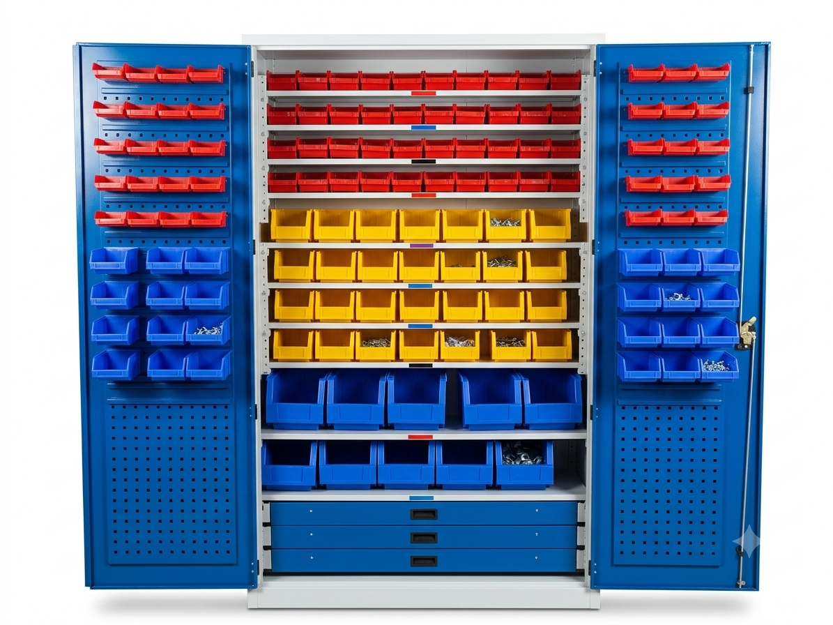 Solo make Industrial Storage Cupboard with storage bins