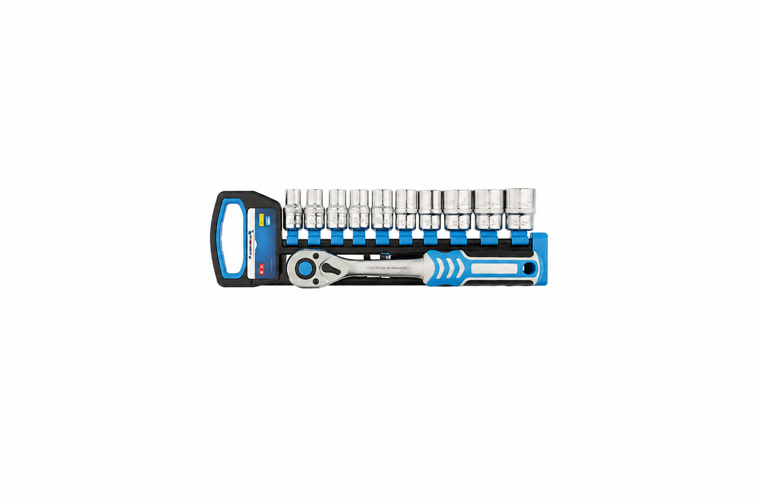 HOGERT HT1R332 Sockets set with ratchet handle 1/2", CrV steel, 72 T, 11 pcs