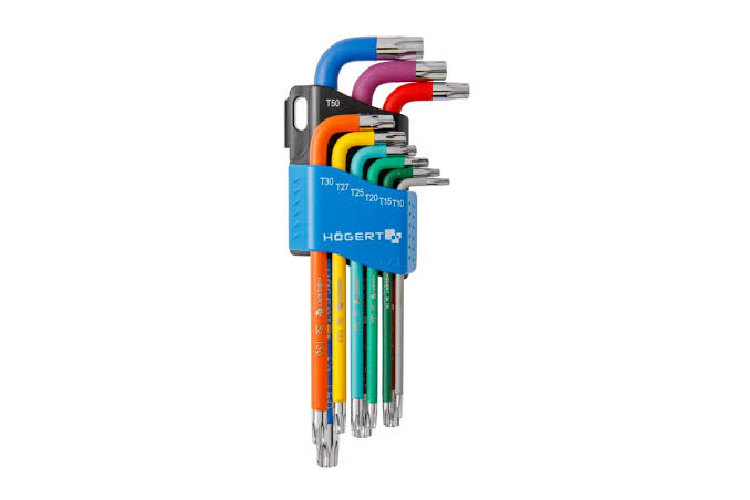HOGERT HT1W817 9-piece Torx keys set, long arm, colour coded